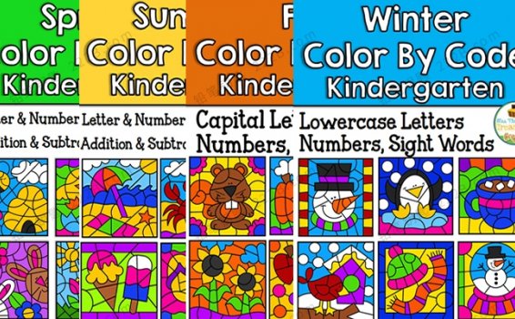 《Color By Code First Grade Bundle》涂色认知四季作业纸PDF 百度云网盘下载