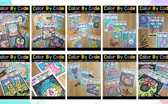 《Color by Code Bundle》10册高频词加减法数字涂色作业纸 百度云网盘下载